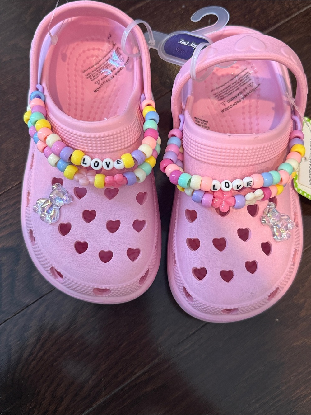 Girls Pink Heart Clog Sandals with Beaded 'LOVE' Charms